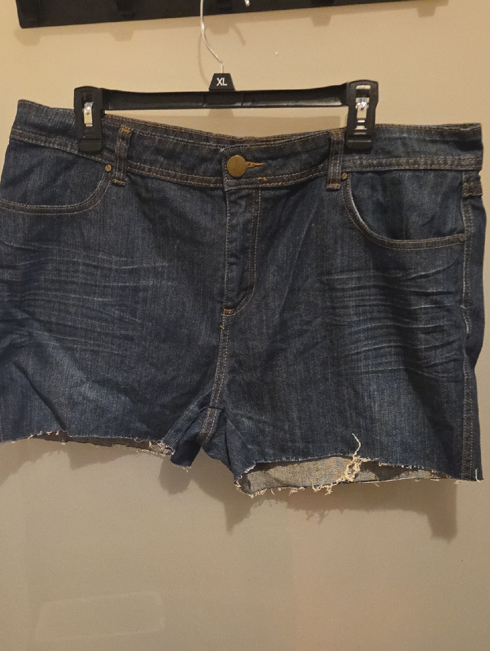 Denim Cutoff Shorts - Dark Blue - Picture 2 of 3